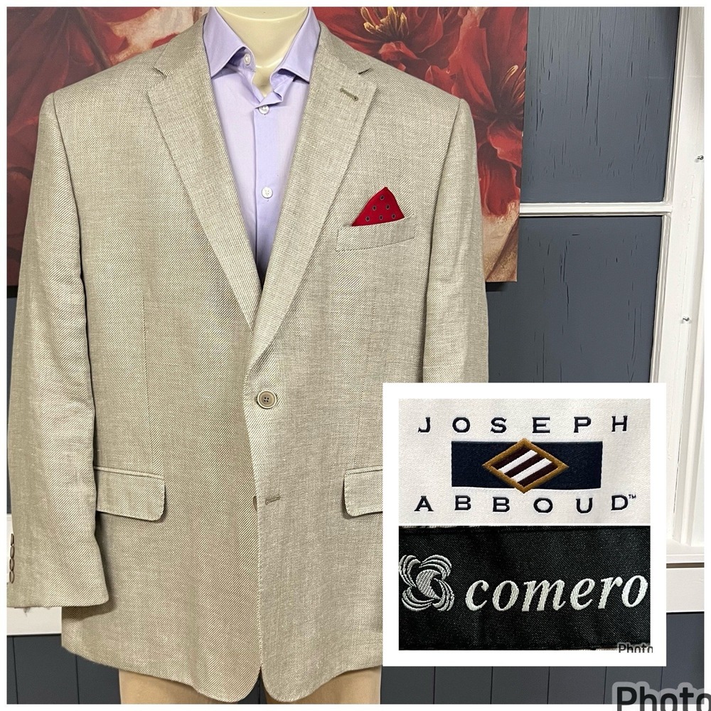 Joseph Abboud Hopsack Blazer Jacket Sport Coat Mens 50R Linen Wool Beige
